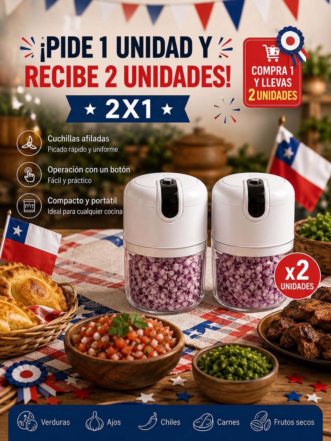 Pack 2 Picadoras Eléctricas — Pica Rápido para tu Mesa del 18