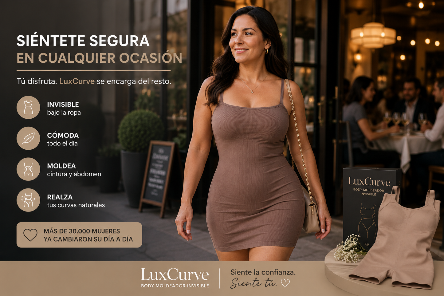 LuxCurve Body Moldeador Invisible · Compresión 360° Sin Costuras