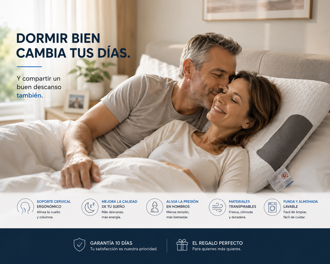 ErgoDream — Almohada Cervical Ortopédica · Despierta Sin Dolor de Cuello ni Hombros
